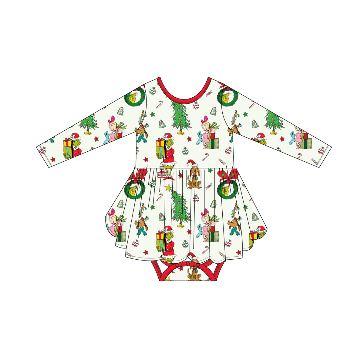 Merry Mischief: Long Sleeve Baby Twirl Dress Bodysuit