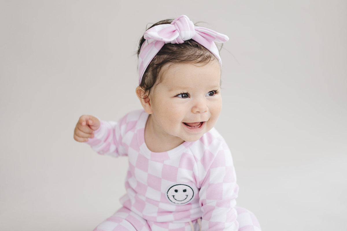 Checkered Smiley Lounge Set | Pink