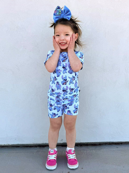 Blue Mischief (Ribbed): Short & Tee