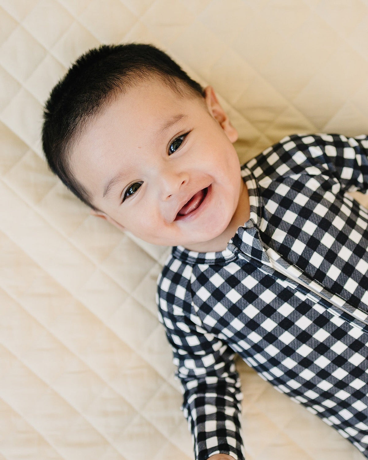 Bamboo Zip Romper | Black Gingham
