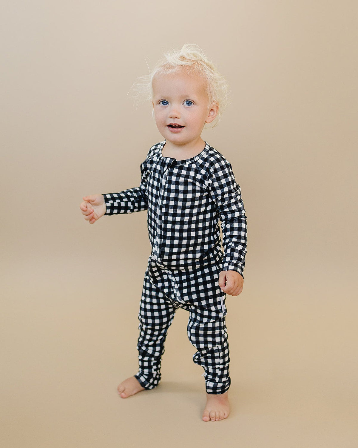 Bamboo Zip Romper | Black Gingham
