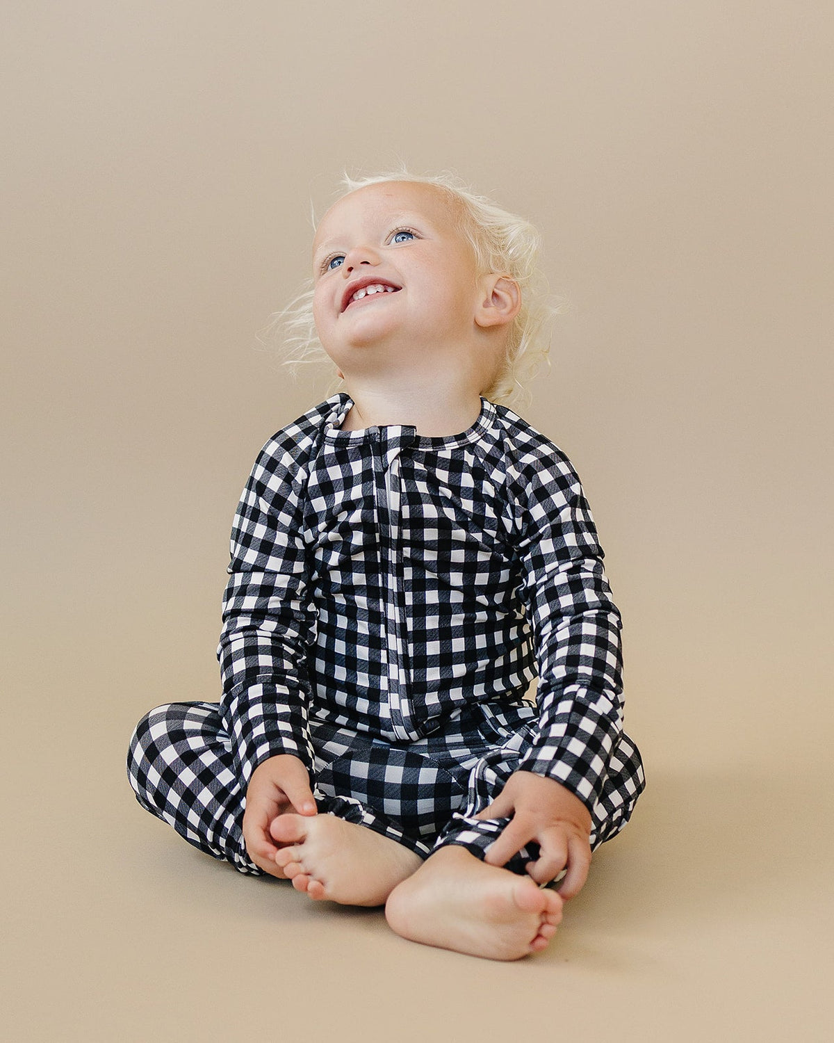 Bamboo Zip Romper | Black Gingham