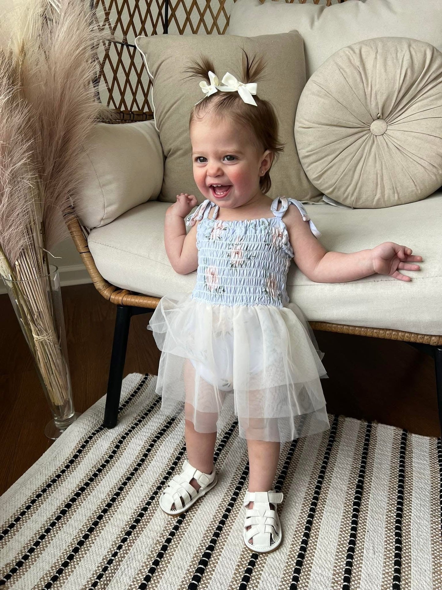 Cosette - Smocked Tulle Bodysuit Dress