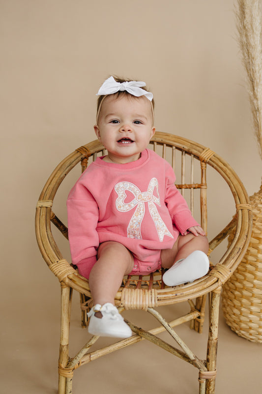 Applique Floral Bow Sweatshirt Romper