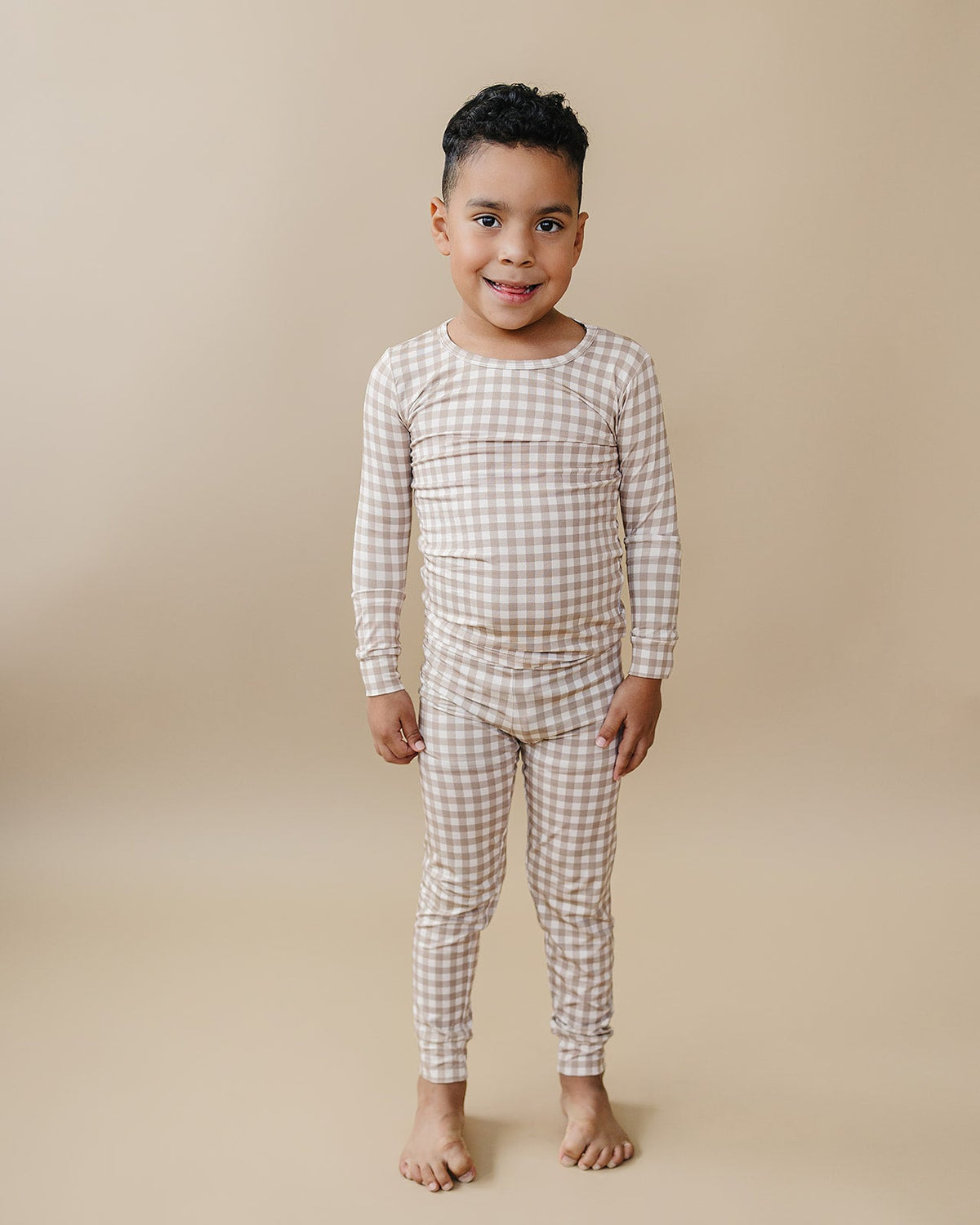Bamboo Two Piece Set | Beige Gingham