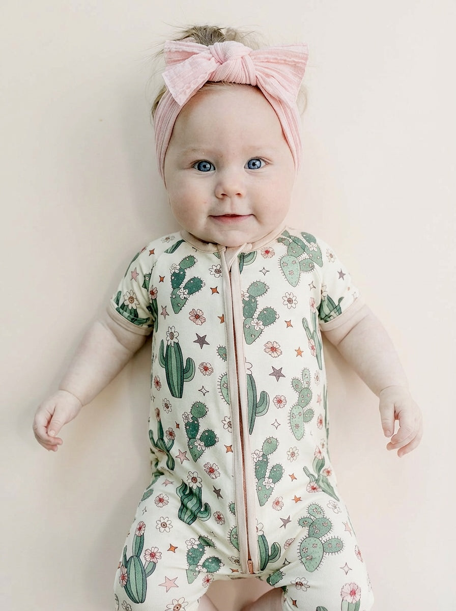 Bamboo Shorty Romper | Cactus Flowers