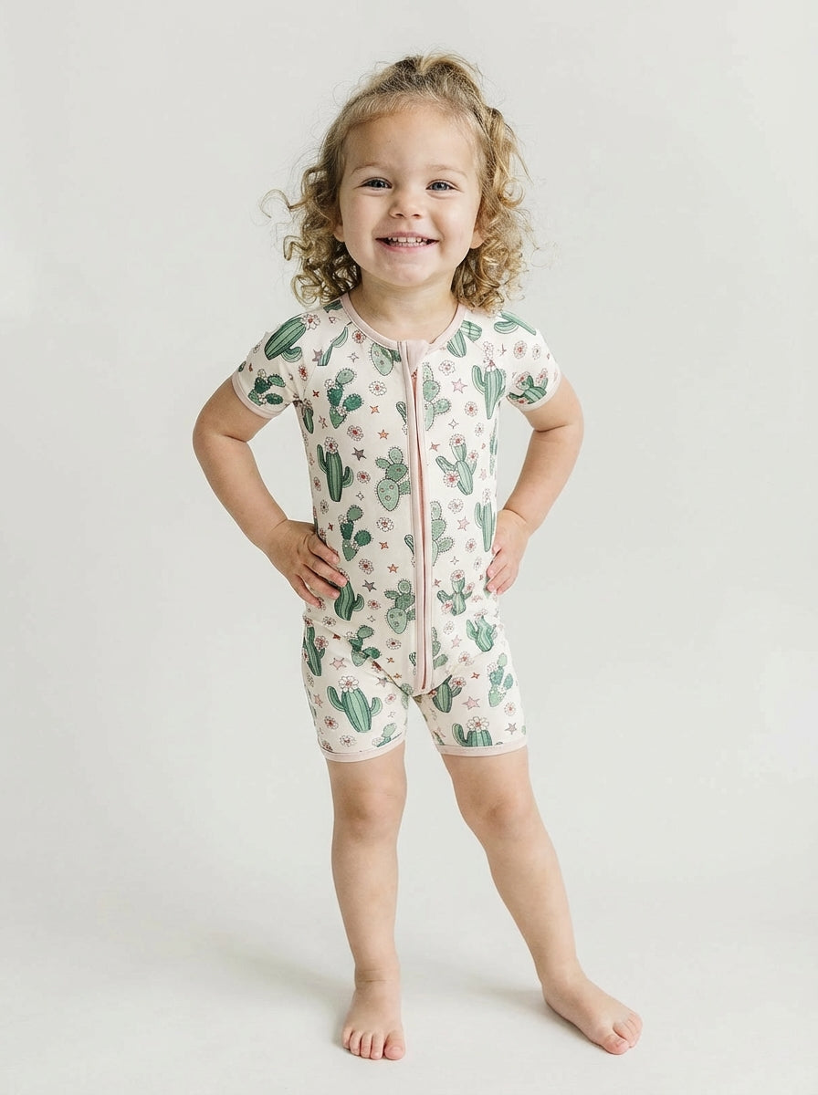 Bamboo Shorty Romper | Cactus Flowers