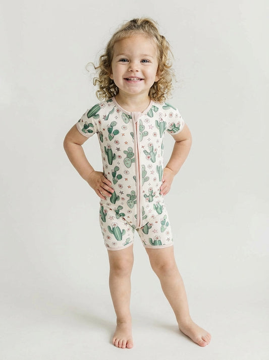 Bamboo Shorty Romper | Cactus Flowers