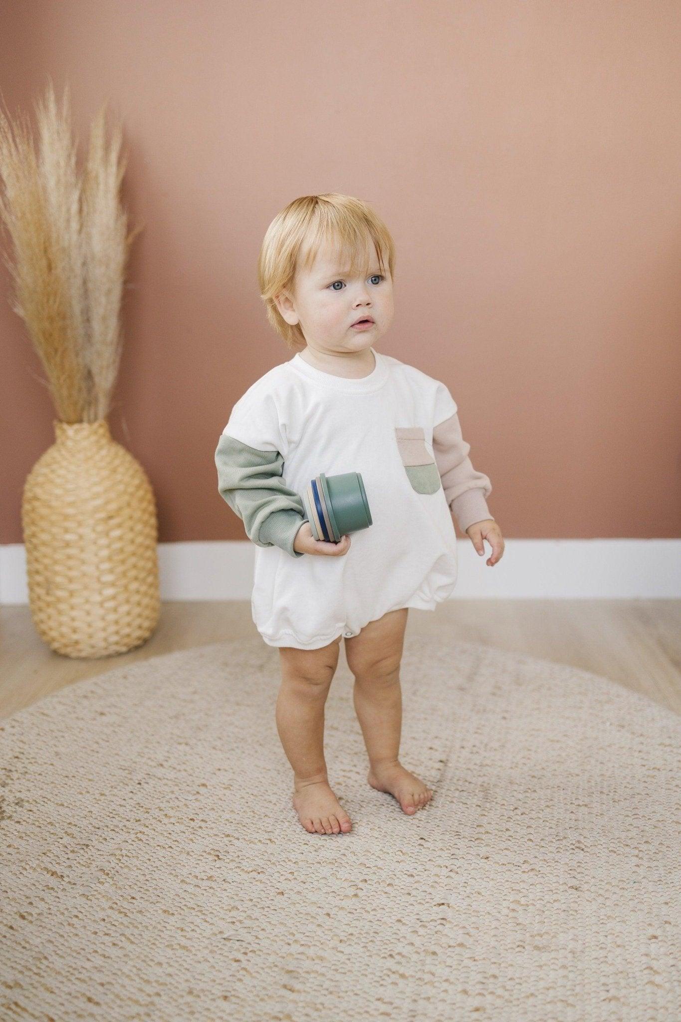 Colorblock Pocket Sweatshirt Romper - more colors