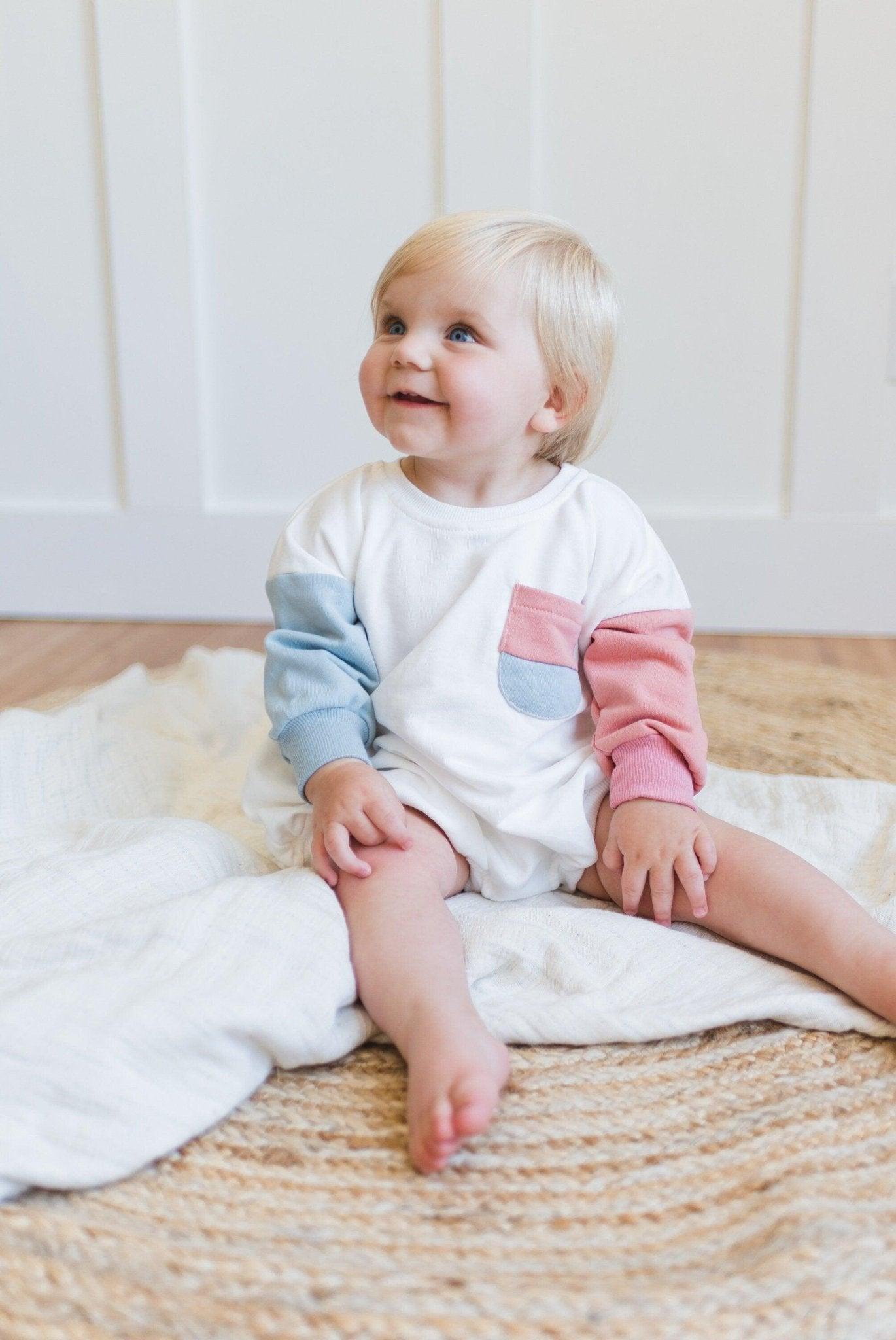 Colorblock Pocket Sweatshirt Romper - more colors