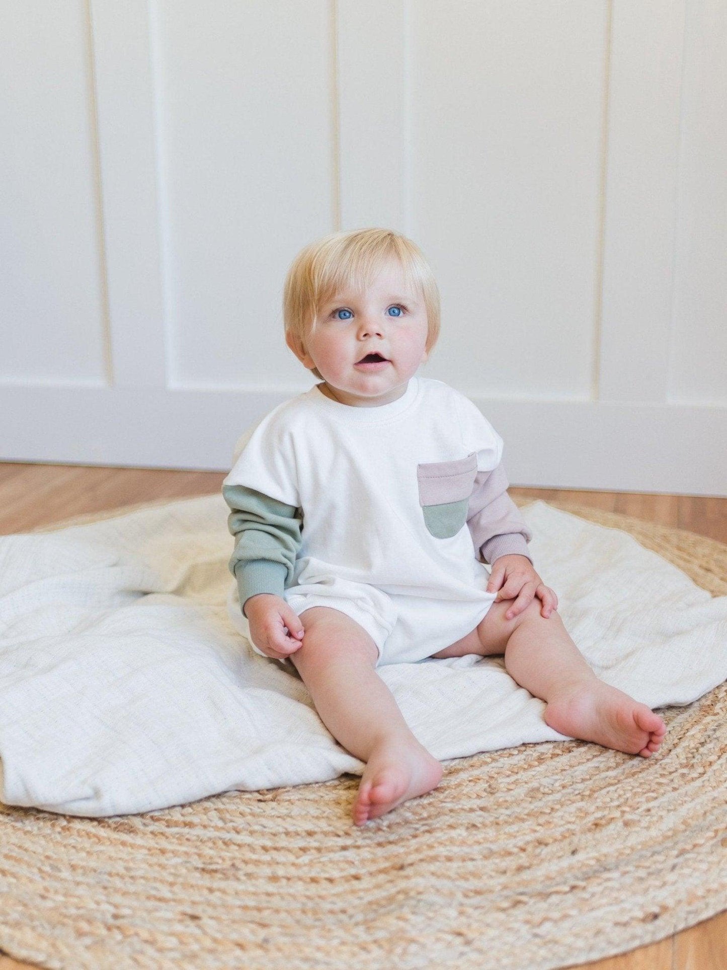 Colorblock Pocket Sweatshirt Romper - more colors